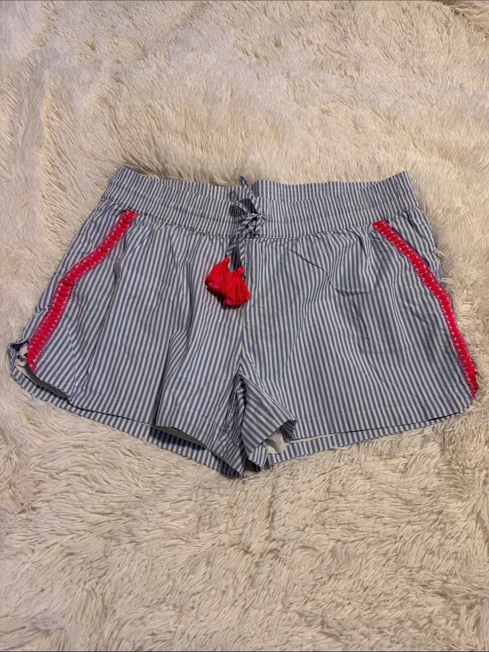 Vineyard Vines Blue & White Stripe Shorts with Bright Pink Trim Size L